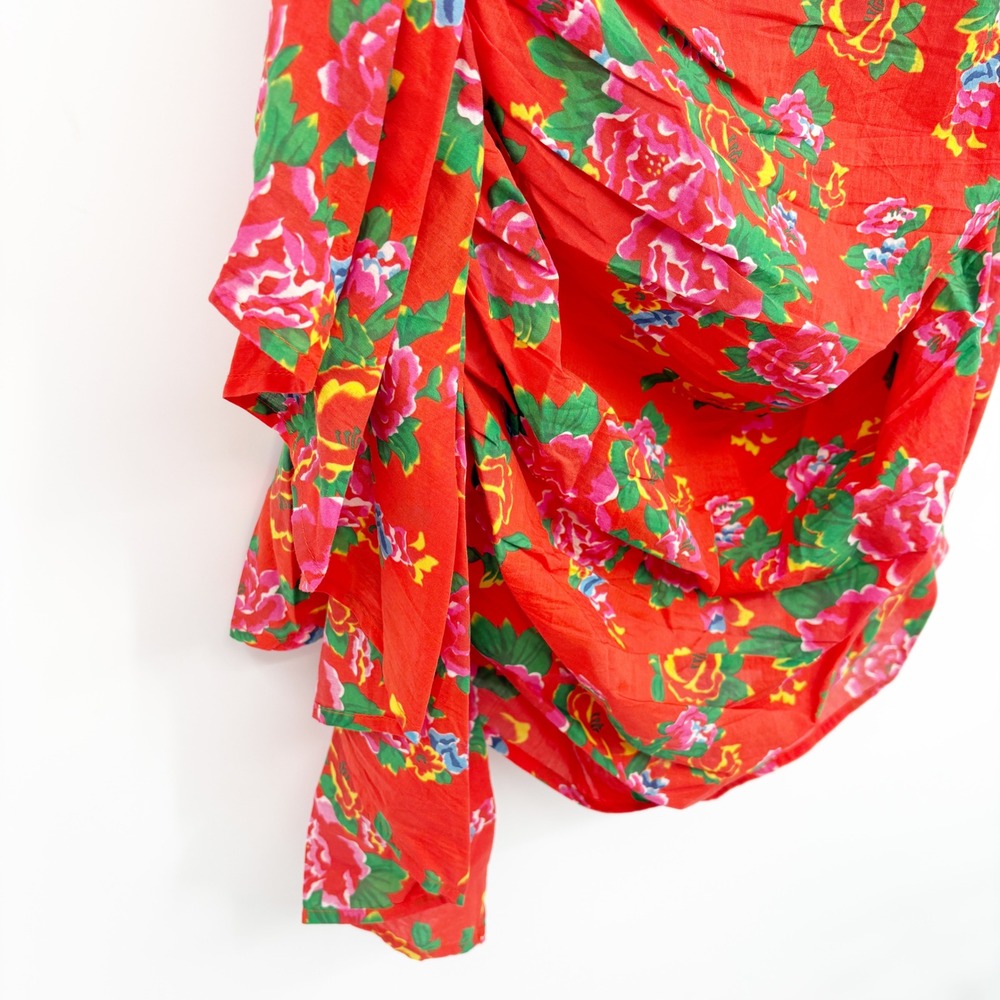 Rhode Women Red Dazzle Floral Ruched Pia Puff Sleeve Romantic Mini Dress Size XS - Picture 6 of 9